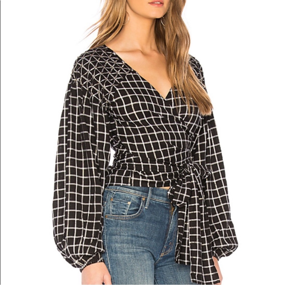 Tularosa Camille Wrap Black & White Plaid Blouse XXS